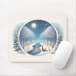 Mousepad Raposas de Inverno junto ao Rio Nevado sob Luz da