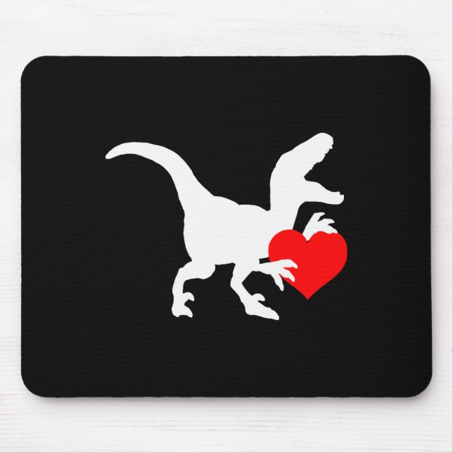 Mousepad Raptor Love Valentines Day Gift Dino Raptor Heart  (Frente)