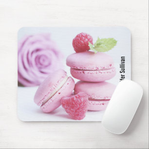 Mousepad Raspberry Macarons rosa Foto de pastelaria frances