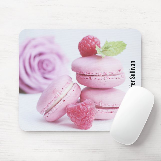 Mousepad Raspberry Macarons rosa Foto de pastelaria frances (Com mouse)