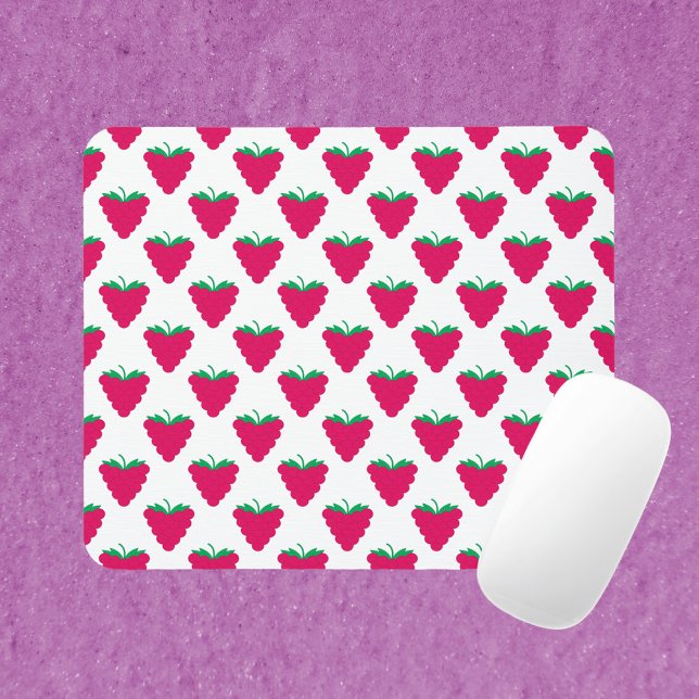 Mousepad Raspberry Pink Berry Fruit (A mouse pad with a pattern of pink raspberries.)