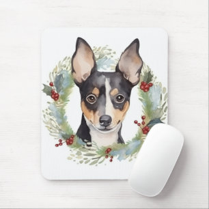 Mousepad Rat Terrier Christmas Wreath Festivo Pup