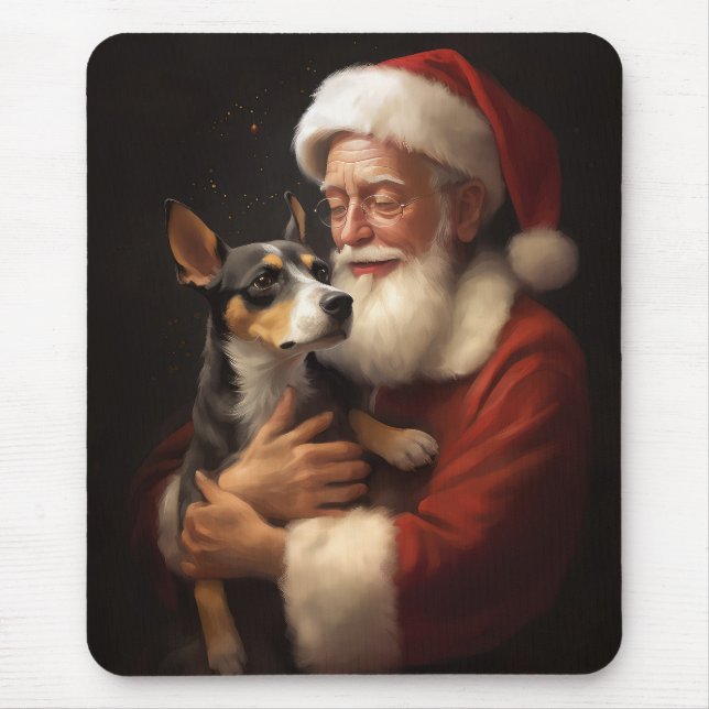 Mousepad Rat Terrier com Papai Noel Natal Festivo (Frente)