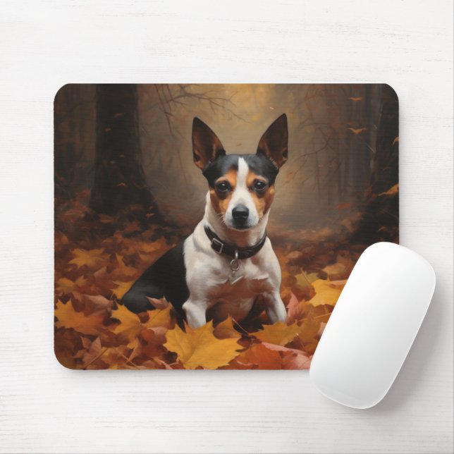 Mousepad Rat Terrier no outono deixa cair inspiração (Com mouse)