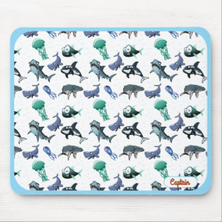 Mousepad Rato Angry Fish & Shark Tema Oceano | Personalizad