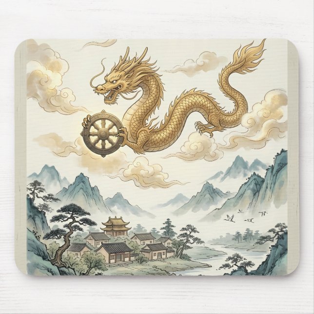 Mousepad Rato Antigo Dragão e Roda do Dhamma - História (Frente)