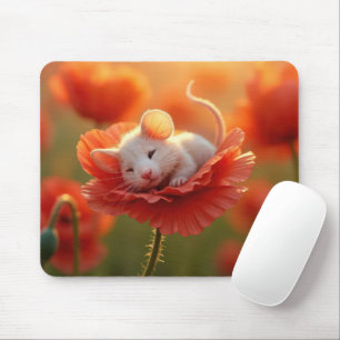 Mousepad Rato Branco Descansado em uma pálpebra vermelha