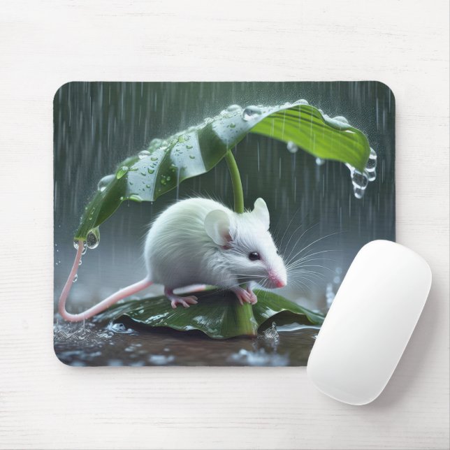 Mousepad Rato Branco Que Fica Seco Sob Folha Grande (Com mouse)