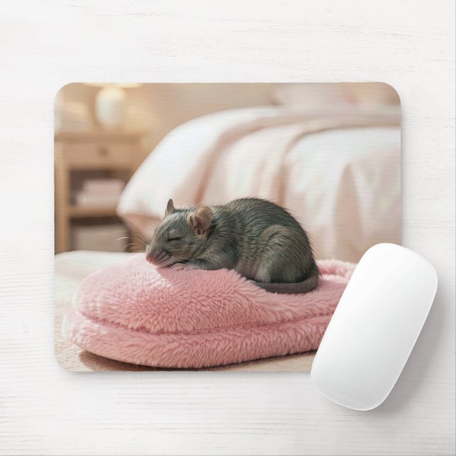 Mousepad Rato Cinza Dormindo em uma Pantufa Rosa (Com mouse)