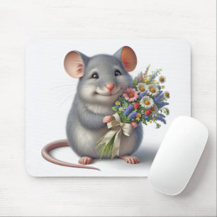 Mousepad Rato com Buquê de flor selvagem