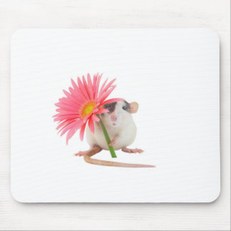 Mousepad Rato com flor rosa