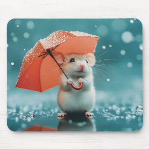 Mousepad Rato com Guarda-chuvas na chuva: Cena do Dia Chuva