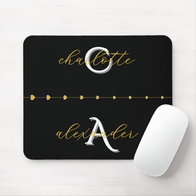 Mousepad Rato com Nome da Família Gold & Black Presente (Com mouse)