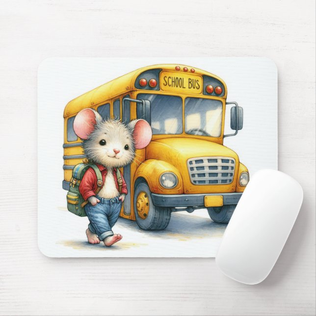 Mousepad Rato Com Ônibus Escolar Amarelo (Com mouse)