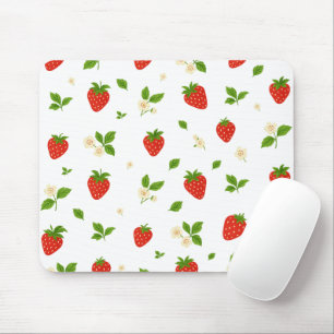 Mousepad Rato com padrão floral de morango, aquarela fofa