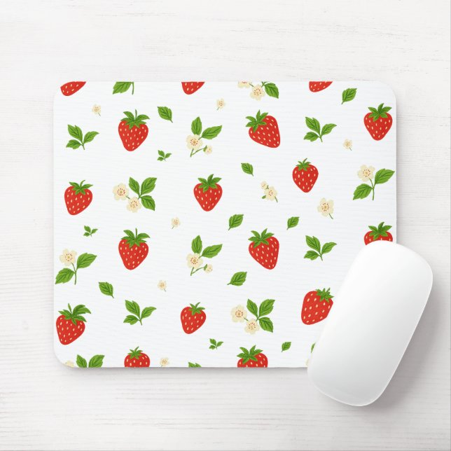 Mousepad Rato com padrão floral de morango, aquarela fofa (Com mouse)