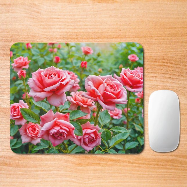Mousepad Rato com Rosas Cor-de-Rosa (Mouse pad with pink roses)