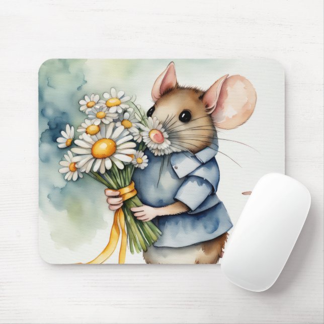Mousepad Rato De Aquarela Com Boca De Margarida (Com mouse)