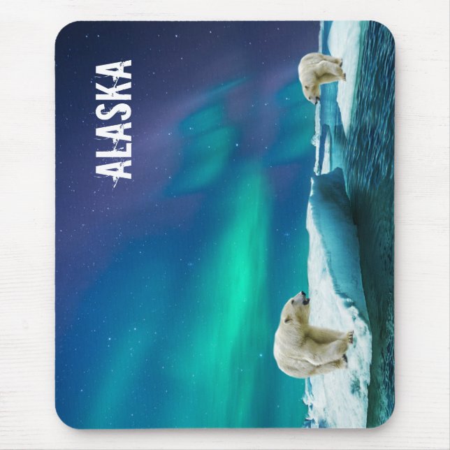 Mousepad Rato de Borracha Urso Polar com Luzes do Norte no  (Frente)