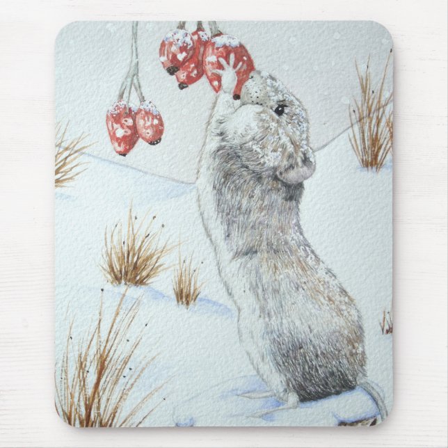 Mousepad rato de campo bonito, vida selvagem da neve de inv (Frente)