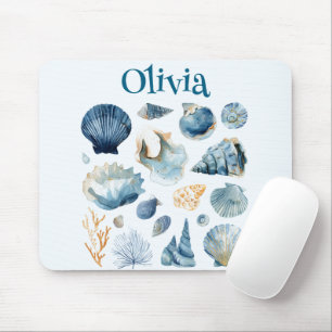 Mousepad Rato de Concha Azul Nome Personalizado