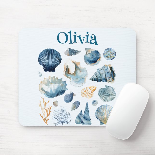 Mousepad Rato de Concha Azul | Nome Personalizado (Com mouse)