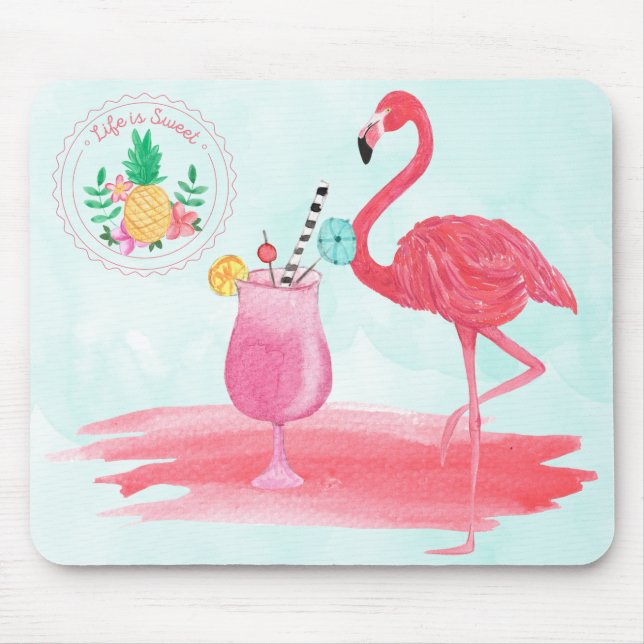 Mousepad Rato de cor tropical de água, Flamingo, rosa, Desi (Frente)