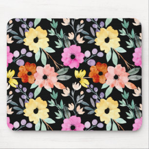 Mousepad Rato de Flores Botânicas Florais Modernas de Aquar