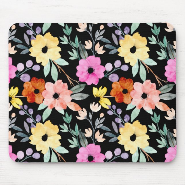 Mousepad Rato de Flores Botânicas Florais Modernas de Aquar (Frente)