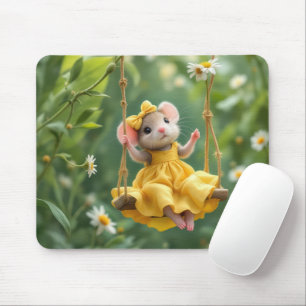 Mousepad Rato de Garota em um Swing de Jardim