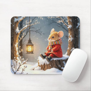 Mousepad Rato de inverno e Lanterna em flocos de neve