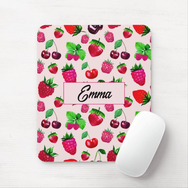 Mousepad Rato de Morango Fofo com Nome Personalizado (Com mouse)