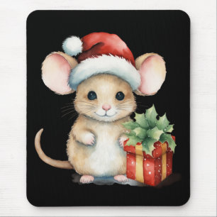Mousepad Rato de Natal em Aquarela