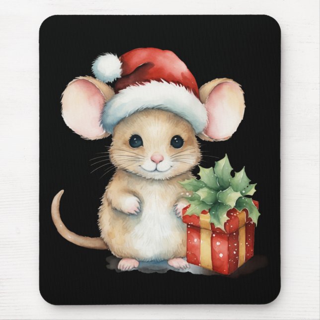 Mousepad Rato de Natal em Aquarela (Frente)