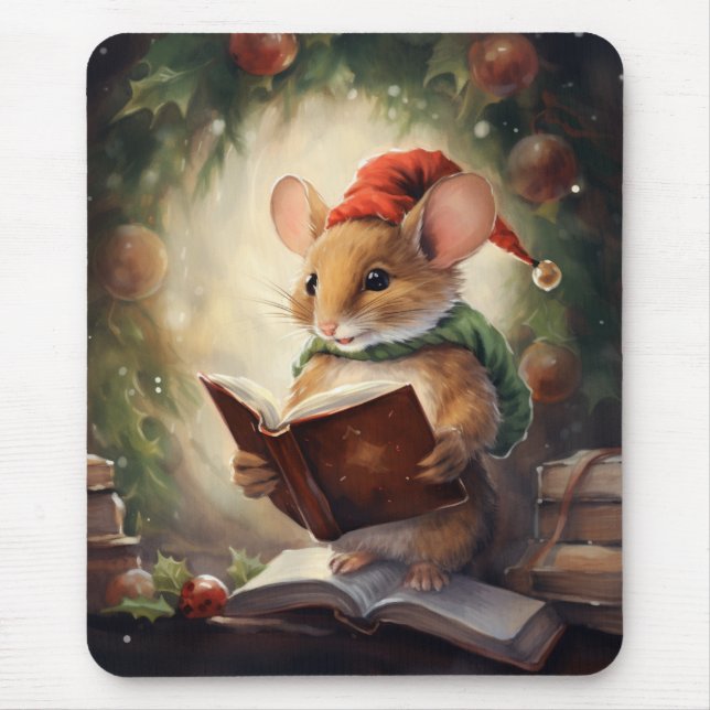 Mousepad Rato de Natal lendo (Frente)