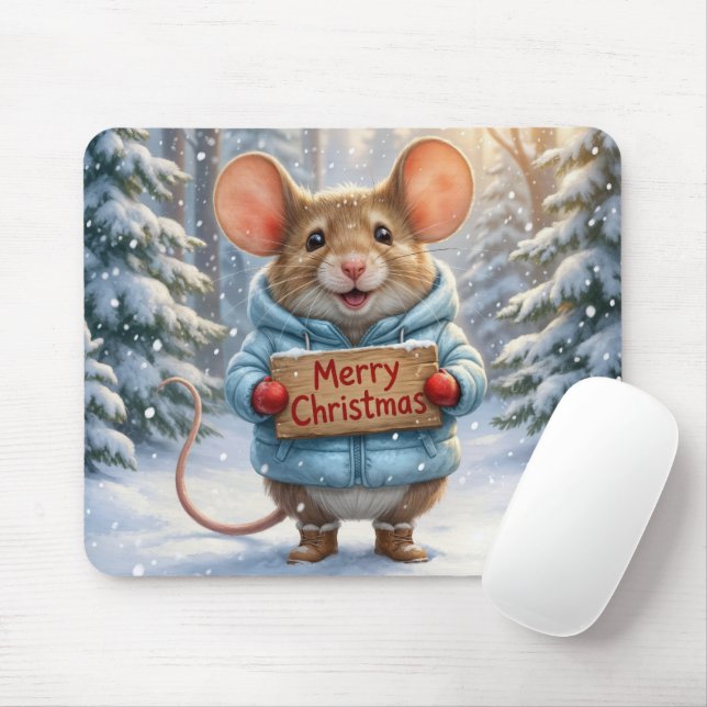 Mousepad Rato de Natal na Floresta de Inverno (Com mouse)