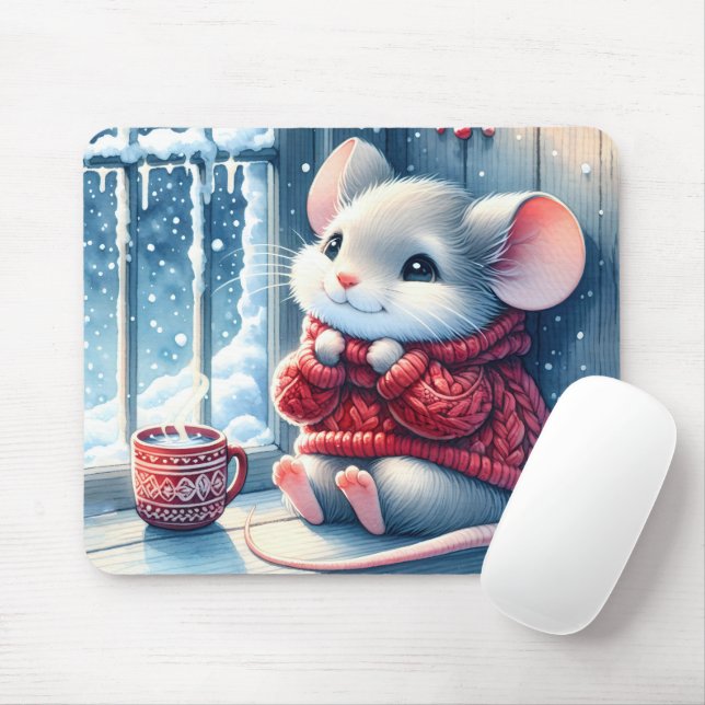 Mousepad Rato De Natal Na Janela De Inverno (Com mouse)