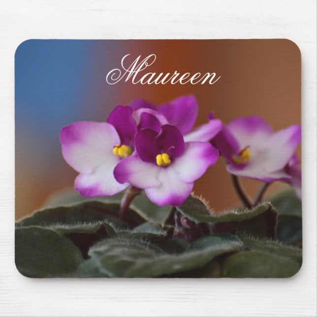 Mousepad Rato de Violetas Africanas Florais (Frente)