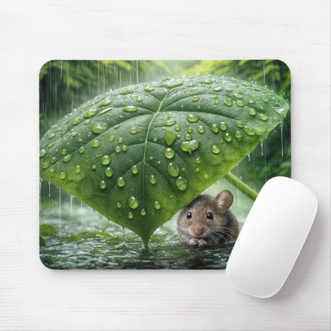 Mousepad Rato debaixo de uma folha úmida (Com mouse)
