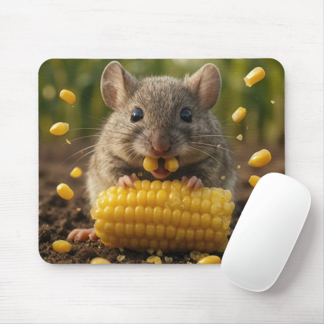 Mousepad Rato Desfrutando de uma Espiga de Milho (Com mouse)