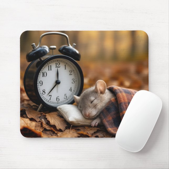 Mousepad Rato Dormindo Perto de um Relógio Despertador (Com mouse)