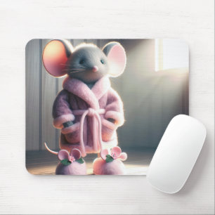Mousepad Rato em um saquinho rosa e pantufas