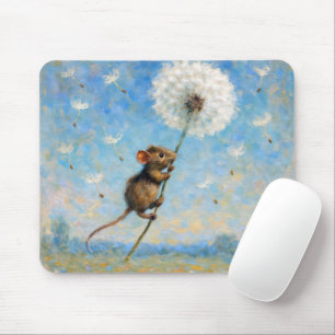 Mousepad Rato flutuando em um Dandelion Fluffy