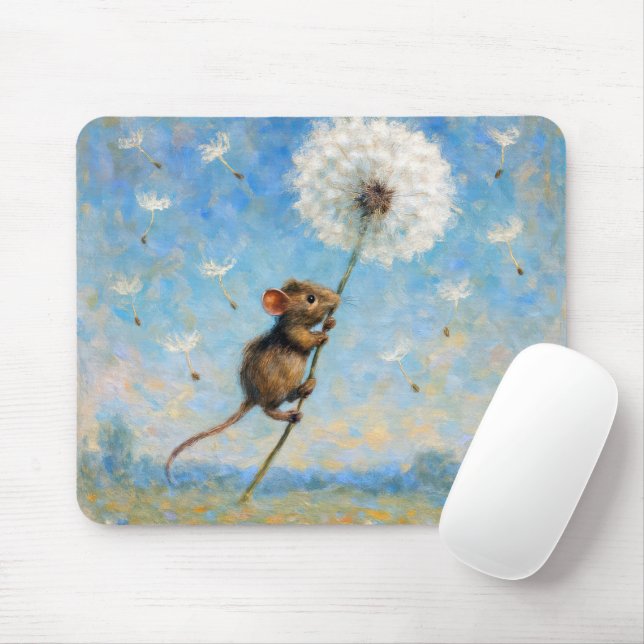Mousepad Rato flutuando em um Dandelion Fluffy (Com mouse)