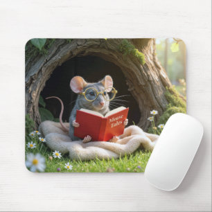Mousepad Rato Lendo um Livro Vermelho em um Cobertor