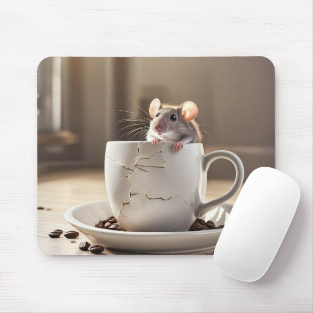 Mousepad Rato na Taça de Café Cracking (Com mouse)