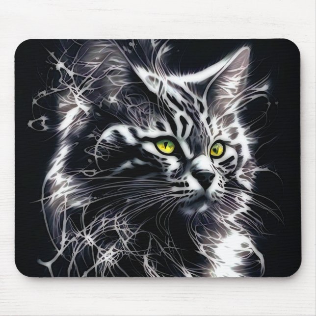 Mousepad Rato para Computador Gato Preto Fractal Elétrico (Frente)