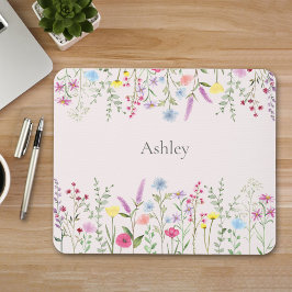 Mousepad Rato Personalizado com Flores Silvestres em Aquare