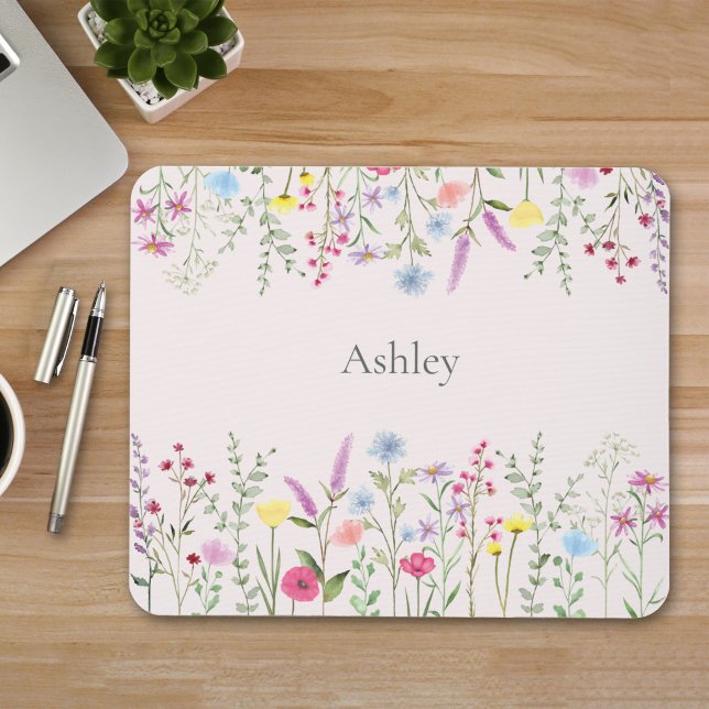 Mousepad Rato Personalizado com Flores Silvestres em Aquare (Criador carregado)