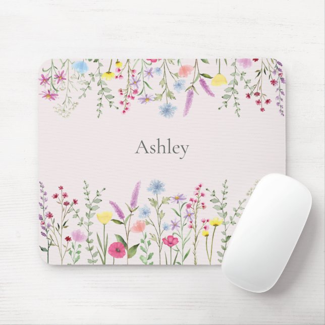 Mousepad Rato Personalizado com Flores Silvestres em Aquare (Com mouse)